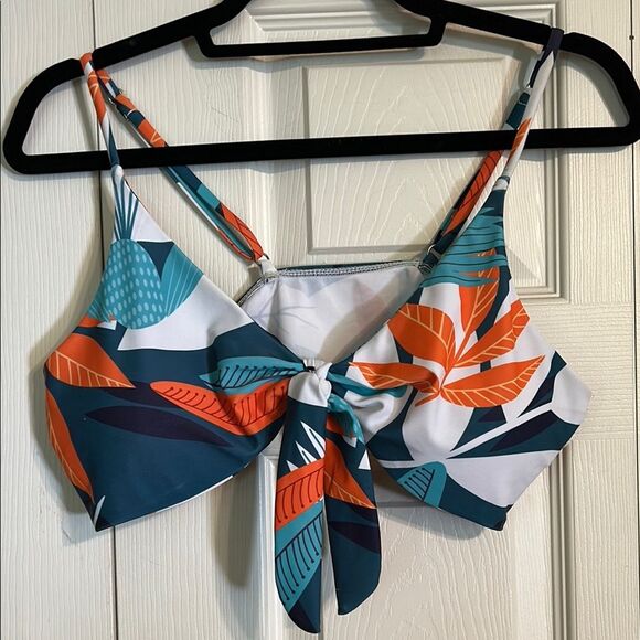 SHEIN Other - SHEIN Size X-Large Teal Orange White Swim Colorful Leaf Print Bikini Top Padded